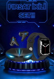 Resim Toptan Bulurum Yeni Nesil Akıllı Saat ve Kablosuz Kulaklık Kampanyası İkili Set Bluetooth Bağlantılı 