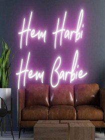 Resim Hem Harbi Hem Barbie Yazılı Neon Tabela Pembe 