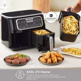 Resim Karaca Air Pro Cook Duo Tandır Xxxl 4+4 Litre Airfryer Black Silver 8 Kişilik Fritöz 