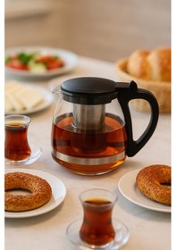 Resim Cam Demlik 700 Ml Siyah Kapaklı Şeffaf 