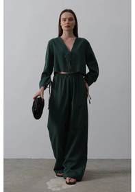 Resim Defymoda Önü Bağlamalı Crop Takım - Yeşil Yeşil 
