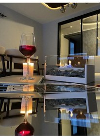 Resim Masa Üstü Şömine Metal Beyaz - Taşlı Yakıt Hediyeli 