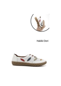 Resim Gönderi(R) Gönderi R Beyaz Dolgu Taban Bağcıklı Hakiki Deri Comfort Ayakkabı Beyaz 