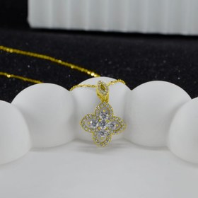 Resim Yonca Yapraklı Zirkon Taşlı 925 Ayar Gümüş Kadın Kolye 
