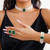 Resim 4 Parça Lüks Geometrik Sentetik Taş Takı Seti, Çok Katmanlı Kolye & Bilezik & Küpe Seti, Sahte ve Yüksek Kaliteli Taş İşlemeli + Altın Kaplama Çinko Alaşım, Blingbling Işıltılı Şık Stil, Kadınların Günlük Kullanımı için Mükemmel, Partiler, Bayram Toplantıları, Kız Arkadaşa En İyi Doğum Günü Hediyesi 