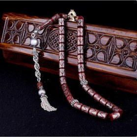 Resim Usta El İşçiliği Yoğun Gümüş İşlemeli Kesme Model Kuka Tesbih 