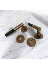 Resim Duo One-s Zamak Mat Antik Sarı - Siyah Rozetli Zamak Oda Kapı Kolu 1 Takım 