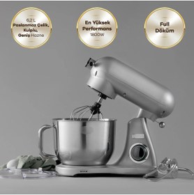 Resim Karaca Powercast Chef Döküm Stand Mikser Silver Mutfak Şefi 1800W 6,2 Lt 