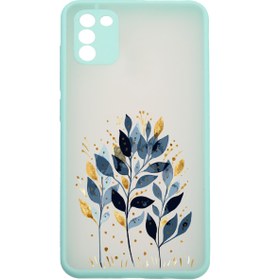 Resim Merwish Samsung A02s Kamera Lens Korumalı Turkuaz Başak Desenli Lüx Telefon Kılıfı 