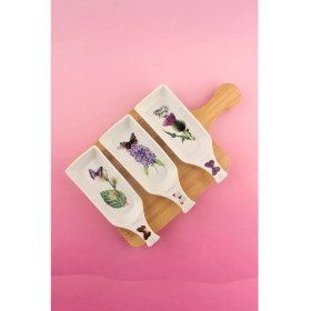 Resim Bursa Porselen Dekor Botanik Bambu Standlı 4 Parça Çerezlik 