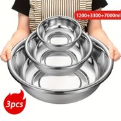 Resim 3 Parça Paslanmaz Çelik Karıştırma Kasesi Seti, Pirinç Yıkama ve Salata Kaseleri – Yeniden Kullanılabilir, Dayanıklı & Kolay Temizlenir, Yer Tasarruflu İç İçi Tasarım ile Mükemmel Pişirme, Fırınlama ve Yiyecek Hazırlığı 