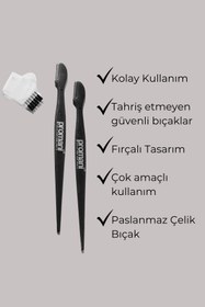 Resim Promani Profesyonel Paslanmaz Çelik 2'li Kaş Usturası Ve Yüz Jileti (3'LÜ SET) 