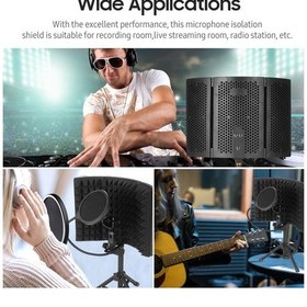 Resim Lemestar Mikrofon Gürültü Engelleyici Ekranı - Üç Bölmeli Katlanabilir Ses Yutucu - Tripod Ve Anti-pop Filtreli Stantlı Kayıt Ekipmanı 10.1" 