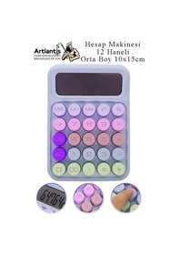 Resim Hesap Makinesi Orta Boy Masaüstü 1 Adet 12 Haneli Yuvarlak Tuşlu Renkli Hesap Makinası 10x15 Cm Renkli Büro Ofis Öğrenci Çok Renkli 
