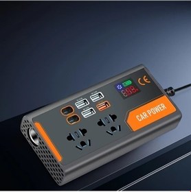 Resim Xuweiwei Ohaona 200w Araba Invertoru 12v 24vden 220v Donusturucu Led Ekran 4 Usb Port Hizli Sarj Fonksiyonlu Fisler Gercek Zamanli Gerilim Izleme 