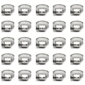 Resim 25 adet Paslanmaz Çelik Hortum Kelepçeleri, Ayarlanabilir Boru Klipsleri, 8-29mm Aralığı, 5 Boyut, Ev Tipi Tesisat, Otomotiv ve Endüstriyel Kullanım için Dayanıklı Kelepçeler 