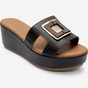 Resim Luvishoes Hıola Kahverengi Hakiki Deri Tokalı Kadın Dolgu Topuklu Terlik 