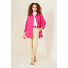Resim Kadın Oversize Kesim Basic Pamuklu Koyu Pembe Tesettür Gömlek 