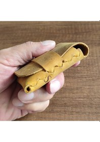 Resim Sumerian Leather Craft Minimalist Deri Kartlık Cat Sarısı Anahtarlık Hediye Sarı 