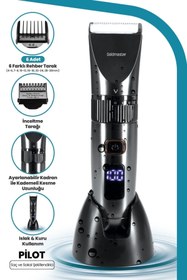 Resim GOLDMASTER Pilot Led Ekranlı Şarj Standlı Islak Kuru Ayarlanabilir Kadranlı 10 in 1 Saç Kesme Makinesi 