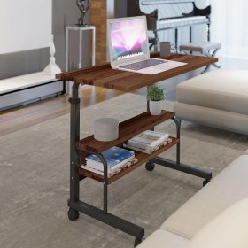 Resim Dehalimited 80X40 Yükseklik Ayarlı Raflı Kilitli Tekerlekli Taşınabilir Laptop Sehpası ve Çalışma Masası 