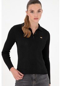 Resim U.S. Polo Assn. Kadın Siyah Polo Yaka Kazak 50297087-VR046 