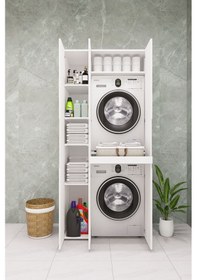 Resim Mdf Çamaşır Makinesi Ve Kurutma Makinesi Dolabı Lake Standart Kapaksız Beyaz 