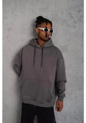 Resim Erkek Düz Kapüşonlu Sweat - Gri 