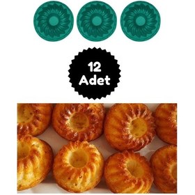 Resim Yeşil 12'li Silikon Mini Kek Kalıbı - Muffin Kalıbı 12 Adet Göbekli Kek Kalıbı Silikon Yeşil Diğer 
