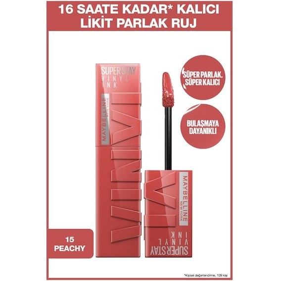 Maybelline New York Super Stay Vinyl Ink Kalıcı Likit Parlak Ruj 15 Peachy Fiyatı ve Özelliklerı - Badem