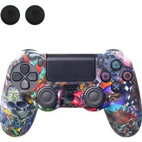 Resim Sony Playstation 4 Pro / Ps4 Slim / Playstation 4 Oyun Denetleyicisi İçin Data Frog Silikon Kapak Graffiti Koruyucu Kılıf - Çiçek Kafatası 