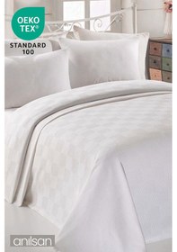 Resim Tek Kişilik Beyaz Dama Desenli Pike - Yumuşak Ve Dayanıklı Otel Pikesi Beyaz 