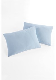 Resim Örme %100 Pamuk Flaplı 2 Adet Yastık Kılıfı 50 70 Cm Mavi 