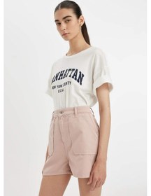 Resim DeFacto Mom Fit Yüksek Bel Kısa Paça Gabardin Şort D0042AX24HSBR134 