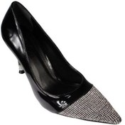 Resim Yazkış Kadın Siyah Gümüş Cilt Önü Ve Topuğu Taşlı 9cm İnce Topuk Stiletto Ayakkabı Siyah 