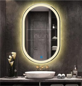 Resim Nuun Dekor 100x70 Dokunmatik Gün Işığı Ledli Oval Ayna Dimmer Ceviz 