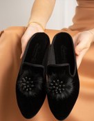 Resim FUGA MODA Mayer Siyah Yuvarlak Taş Detaylı Tüylü Önü Kapalı Elegant Ev Terliği 
