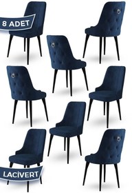 Resim Canisa Enoa Serisi,1.sınıf Babyface Kumaş Siyah Gürgen Ayaklı, 8 Adet Lacivert Sandalye, Gümüş Halkalı 