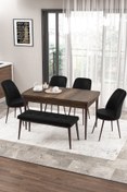 Resim Canisa Concept Zen Serisi 80x132 Mdf Açılabilir Barok Ahşap Desen Masa Takımı 4 Siyah Sandalye Ve 1 Bench 