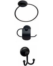 Resim Banyo Aksesuar Seti 4 Lü SİYAH , Ömür Boyu Paslanmaz Düz Banyo Rafı Şampuanlık SİYAH TŞ-02 