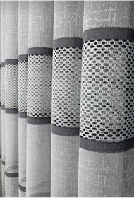 Resim Gri Şeritli Aplik Örme Sık Pileli 1X3 Tül Perde, 220 x 240 