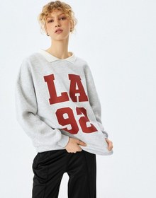 Resim Koton Oversize Kolej Baskılı Polo Yaka Sweatshirt Kar Melanj 5sal10518ık Gri Melanj 