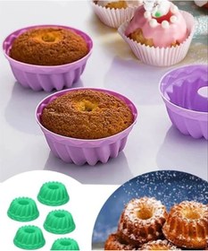 Resim Silikon Göbekli Muffin Cupcake Kalıbı - Sürekli Kullanım Muffin Kek Kalıbı 6 Adet Çok Renkli 