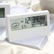 Resim 1 Adet Modern LED Dijital Saat - Sessiz Alarm, Hava Durumu ve Nem Monitörü, Büyük Ekranlı, Minimalist Masa Dekoru - Ev, Ofis, Yatak Odası İçin Hafif Plastik Yapı (Pil Dahil Değildir) - Teknoloji Meraklıları İçin İdeal Hediye, Çağdaş Tasarım, Pürüzsüz Yüzey, Şık İşçilik, Ofis Çalışanları İçin Aksesuar 