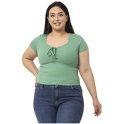 Resim Büyük Beden Yarım Kollu Göğüste Bağcık Detaylı Kaşkorse Yeşil Body-yeşil Yeşil 