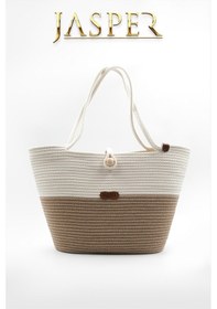 Resim Jasper Jüt İp Bej Çok Amaçlı Seyahat Piknik Plaj Çantası Bej 