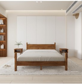 Resim Mirage Model Ceviz Renk Çam Ahşap Karyola Ve İki Komodin Set-208 150 x 200 CM 