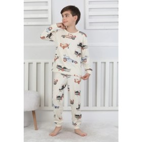 Resim Racing Car And Aeroplane Desenli Erkek Çocuk Pijama Takımı 