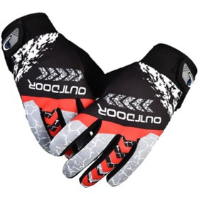 Resim Tam Parmak Nefes Alabilen Kaymaz Ve Aşınmaz Motosiklet Bisikletçi Eldiveni Kırmızı 