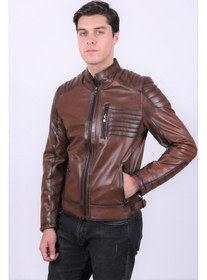 Resim New Zaya Leather Erkek Açık Kahverengi Deri Mont Hakiki Deri Açık Kahverengi 